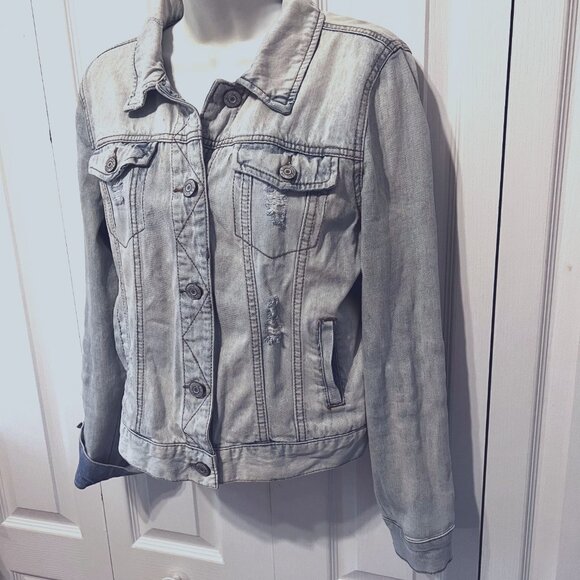 Mudd Y2K Stone Washed Distressed Denim/Jean Long Sleeve Jacket-Medium-Button Up - Picture 3 of 16